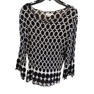 Dressbarn Black White Geometric Stretchy Long Sleeve Blouse Sz XL